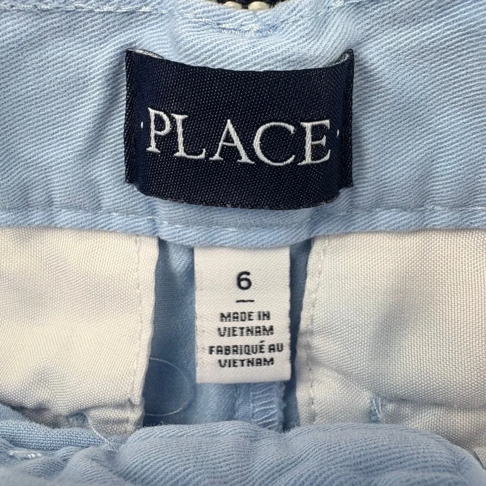 The Childrens Place Boys Shorts Set 2 Pairs Light Blue Yellow Belt Size 6 Preppy
